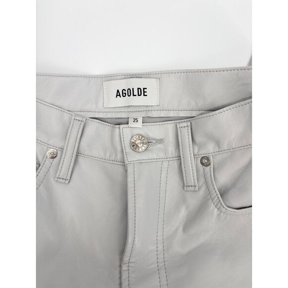 B44 Agolde Luna Pieced Barrel Jeans Women 25 Recycled Leather Balloon Gray - Picture 12 of 13